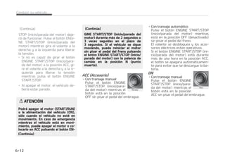 $POUJO䝄B
䳜 /VODB JOUFOUF BMDBO[BS FM CPU䜽O
/(*/45354501 JOJDJPQBSBEB
EFMNPUPS PDVBMRVJFSPUSPDPOUSPM
B USBW䜳T EFM WPMBOUF NJFOUSBT FM
WFI䜷DVMP FTU䜫 FO NPWJNJFOUP -B
QSFTFODJB EF MB NBOP P EFM CSB[P
FO FTUB [POB QPES䜷B QSPWPDBS MB
Q䜳SEJEB EFM DPOUSPM EFM WFI䜷DVMP Z
MFTJPOFT DPSQPSBMFT HSBWFT P MB
NVFSUF
䳜 /PDPMPRVFOJOH䝄OPCKFUPN䜽WJMBMa
SFEFEPSEFMBTJFOUPEFMDPOEVDUPS
ZBRVFTFQPES䜷BNPWFSEVSBOUFMB
DPOEVDDJ䜽O  JOUFSGFSJS DPO FM DPOa
EVDUPSZDBVTBSVOBDDJEFOUF
SSBORVFEFMNPUPS
%735/$*
䳜 -MFWF TJFNQSF [BQBUPT BEFDVBEPT
DVBOEPNBOFKFFMWFI䜷DVMP-PT[Ba
QBUPT JOBEFDVBEPT EF UBD䜽O  CPa
UBTEFFTRV䜷 FUD QVFEFOJOUFSGFa
SJSBMBIPSBEFVTBSMPTQFEBMFTEFM
GSFOPPEFMBDFMFSBEPS
$POUJO䝄B
$POUJO䝄B
䳜 /PBSSBORVFFMWFI䜷DVMPQJTBOEPFM
QFEBM EFM BDFMFSBEPS M WFI䜷DVMP
QPES䜷BNPWFSTFZQSPWPDBSVOBDDJa
EFOUF
䳜 TQFSFIBTUBRVFMBTSQNEFMNPa
UPSTFBOOPSNBMFTMWFI䜷DVMPQPa
ES䜷B NPWFSTF SFQFOUJOBNFOUF BM
TPMUBSFMQFEBMEFMGSFOPTJMBTSQN
TPOBMUBT
/05
 .FDBOJTNP EF SFEVDDJ䜽O EF
NBSDIBT TJFTU䜫FRVJQBEP
4J TV WFI䜷DVMP FTU䜫 FRVJQBEP DPO VO
NFDBOJTNPT EF SFEVDDJ䜽O EF NBSa
DIBTFOFMQFEBMEFMBDFMFSBEPS FTUP
FWJUBRVFTFDPOEV[DBTJORVFSFSDPO
MB W䜫MWVMB EF NBSJQPTB BM DPNQMFUP
MPRVFIBS䜷BRVFFMDPOEVDUPSOFDFTJa
UBTFVONBZPSFTGVFS[PQBSBQJTBSFM
QFEBMEFMBDFMFSBEPS4JOFNCBSHP TJ
QJTBFMQFEBMIBTUBFM MBW䜫MWVMB
EFNBSJQPTBTFBCSJS䜫DPNQMFUBNFOa
UFZFMQFEBMEFMBDFMFSBEPSTFQVFEF
$POUJO䝄B
$POUJO䝄B
QJTBS DPO NBZPS GBDJMJEBE /P FT VO
GBMMPTJOPVOBDPOEJDJ䜽OOPSNBM
SSBORVFEFMNPUPSEFHBTPMJOB
 -MFWF MB MMBWF JOUFMJHFOUF DPOTJHP P
E䜳KFMBFOFMJOUFSJPSEFMWFI䜷DVMP
 TFH䝄SFTFEFRVFFMGSFOPEFFTUBa
DJPOBNJFOUP FTU䜳 GJSNFNFOUF BDa
DJPOBEP
 5
5SBOTNJTJ䜽ONBOVBM1JTFBGPOEP
FMFNCSBHVFZBDDJPOFMBQBMBODBEF
DBNCJPTFOFMQVOUPNVFSUP.BOa
UFOHBQJTBEPFMFNCSBHVFZFMGSFa
OPNJFOUSBTBSSBODBFMNPUPS
5SBOTNJTJ䜽OBVUPN䜫UJDBDPMPRVFMB
QBMBODB EF DBNCJPT EF MB USBOTNJa
TJ䜽OFO1 FTUBDJPOBNJFOUP 1JTFB
GPOEPFMQFEBMEFMGSFOP
1VFEFBSSBODBSFMNPUPSDVBOEPMB
QBMBODBEFDBNCJPTFTU䜫FOMBQPTJa
DJ䜽O/ QVOUPNVFSUP 
 1VMTFFMCPU䜽O/(*/45354501
JOJDJPQBSBEB EFM NPUPS  %FCFS䜷B
BSSBODBST
TJOQJTBSFMQFEBMEFMBDFMFa
SBEPS
$POEVDJSTVWFI䜷DVMP  

 