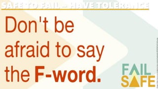 SAFE TO FAIL – HAVE TOLERANCE
Image:http://ecvo.ca/wordpress/wp-content/uploads/2018/06/Fail-Safe.png
 