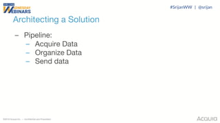 ©2018 Acquia Inc. — Confidential and Proprietary
Architecting a Solution
– Pipeline:
– Acquire Data
– Organize Data
– Send data
#SrijanWW | @srijan
 