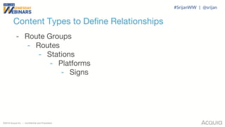 ©2018 Acquia Inc. — Confidential and Proprietary
Content Types to Define Relationships
- Route Groups
- Routes
- Stations
- Platforms
- Signs
#SrijanWW | @srijan
 
