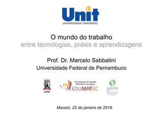 O mundo do trabalho
entre tecnologias, práxis e aprendizagens
Prof. Dr. Marcelo Sabbatini
Universidade Federal de Pernambuco
Maceió, 22 de janeiro de 2018
 