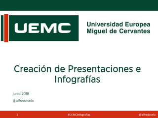 @alfredovela
Creación de Presentaciones e
Infografías
junio 2018
@alfredovela
#UEMCInfografias1
 