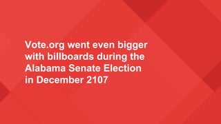 Vote.org needs your help to buy billboards in
2018.
● We are interested in states, counties, and congressional districts t...