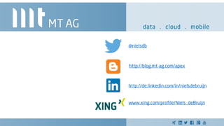 @nielsdb
http://de.linkedin.com/in/nielsdebruijn
www.xing.com/profile/Niels_deBruijn
http://blog.mt-ag.com/apex
 