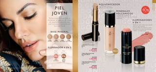 56 57
33111
Coral Glow
33112
Bronze
Glow
PIEL
JOVEN
Perfecciona tu maquillaje al
minimizar el aspecto de líneas
de expresión, dejando una
piel luminosa y radiante con
Giordani Gold.
  Giordani Gold Iluminador
en Barra 4 en 1
5.5 g
  $ 90.000
 $ 49.999
Puntos: 18
  Base Mineral de Larga
Duración FPS 15
30 ml
  $ 63.000
 $ 39.999
Puntos: 14
  Corrector Cremoso en
Barra
2 g
  $ 50.000
 $ 29.999
Puntos: 11
ILUMINADORES
4 EN 1
REJUVENECEDOR
ILUMINADOR 4 EN 1
B ASE MINERAL
MINERALES
VOLCÁNICOS
FPS 15
•Protegen de radicales libres
• Mejora la función de barrera en la piel
•Reafirman
•Úsalos en rostro, labios, ojos y escote
•Para un look luminoso
•Look portátil, presentación en barra
•Fórmula con manteca de karité que
hidrata y protege tu piel



31367Medium
Cubre imperfecciones en
cualquier zona de tu rostro
31802
Porcelain
31804
Light Ivory
31805
Rose Beige
31806
Natural Beige
Piel
Clara
Piel
Oscura
MAQUILLAJE
PROFESIONAL
Modelo maquillada con: Corrector Cremoso en Barra 31367 Medium, Base Mineral de Larga Duración
FPS 15 31805 Rose Beige, Giordani Gold Iluminador en Barra 4 en 1 33112 Bronze Glow.
33111CoralGlow
40
Hasta
 