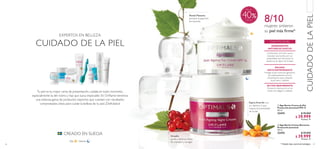 66 67
CUIDADO DE LA PIEL
EXPERTOS EN BELLEZA
Tu piel es tu mejor carta de presentación, cuídala en todo momento,
especialmente la del rostro; y haz que luzca impecable. En Oriflame tenemos
una extensa gama de productos expertos que cuentan con resultados
comprobados, listos para cuidar la belleza de tu piel. ¡Disfrútalos!
CREADO EN SUECIA
CUIDADODELAPIEL
  Age Revive Crema de Día
Protección Juventud FPS 15
50 ml
32474 $ 70.000
 $ 39.999
Puntos: 14
  Age Revive Crema Nocturna
Protección Juventud
50 ml
32475 $ 70.000
 $ 39.999Puntos: 14
ESCUDO
ANTICONTAMINANTE
Protege la piel contra las agresiones
del medioambiente como la
contaminación para mantener
la piel sana y radiante.
ACTIVO REAFIRMANTE
Previene la disminución en los
niveles de colágeno y elastina.
* Probado bajo control dermatológico.


INGREDIENTES
NATURALES SUECOS
Combinación de frutos suecos
naturales reconocidos por sus
propiedades que disminuyen la
apariencia de signos de la edad.
Grosella:
ayuda a disminuir líneas
de expresión y arrugas.
Abedul Plateado:
previene la aparición
de manchas.
Espino Amarillo: rico
en vitamina C que
mejora la luminosidad
de la piel.
NocheDía
TODOTIPO DE PIEL
8/10mujeres sintieron
su piel más firme*
40
Más de
 