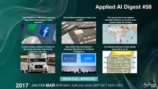 2017
Applied AI Digest #58
READ FULL ARTICLES
Did Artiﬁcial Intelligence Deny You
Credit?
The government has helped
develo...