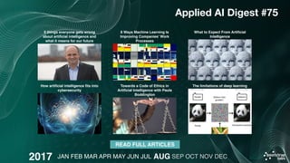 2017
Applied AI Digest #75
8 Ways Machine Learning Is
Improving Companies’ Work
Processes
READ FULL ARTICLES
How artiﬁcial...