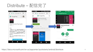Distribute – 配信完了
85https://docs.microsoft.com/en-us/appcenter/quickstarts/android/distribute
 