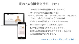 6
3 4  
※ OK
750px PC/SP
iPhone7 
PC macbook pro +Thunderbolt Display
IE
 
PM
Role: …
 