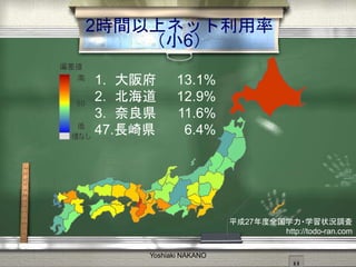 2rgϥͥå
С6
Yoshiaki NAKANO
1. 渮 13.1%
2.  12.9%
3. h 11.6%
47.Lh 6.4%
ƽ27ȫѧ?ѧ״r{
http://todo-ran.com
 