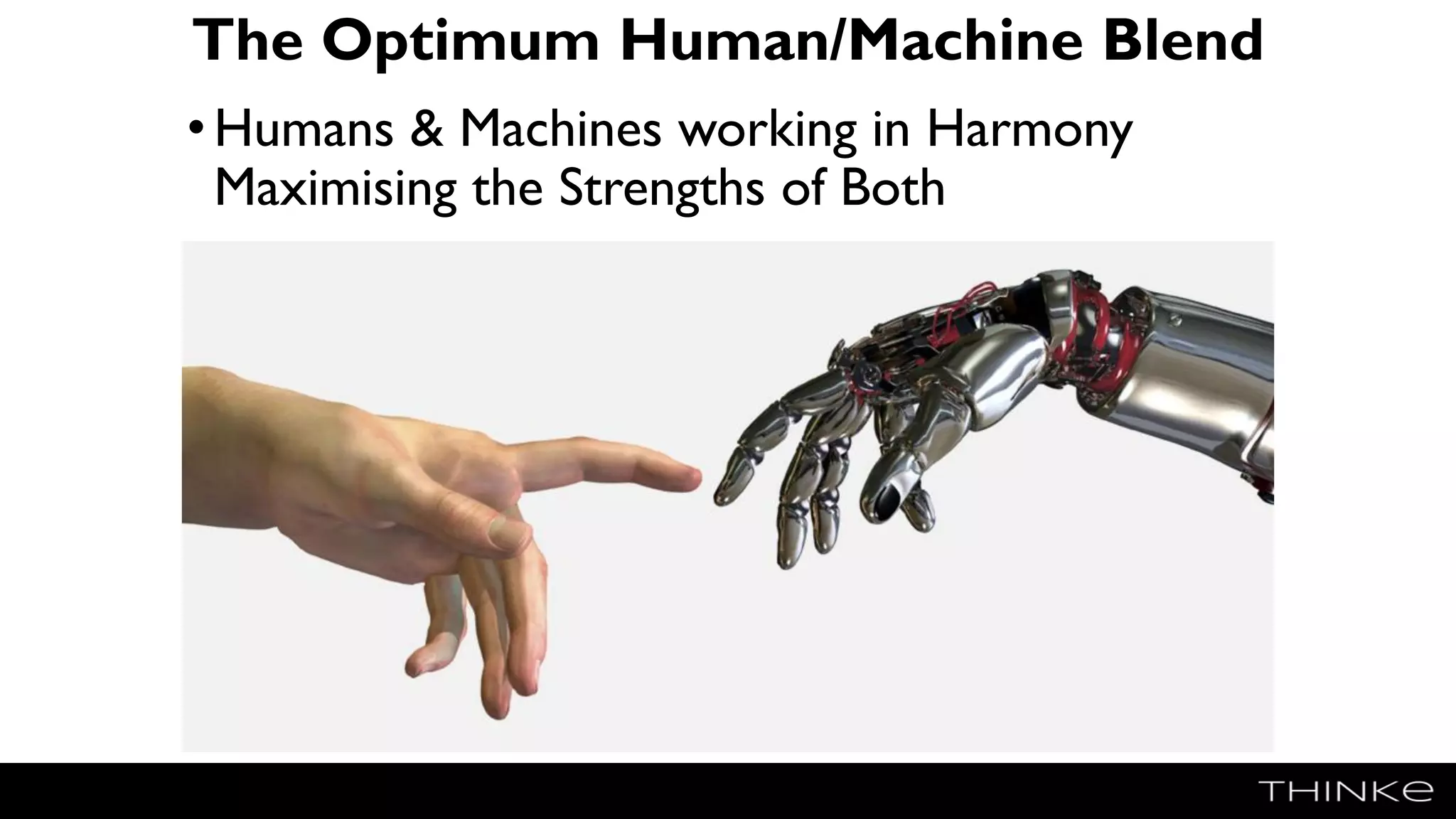 The Optimum Human/Machine Blend
•Humans & Machines working in Harmony
Maximising the Strengths of Both
 
