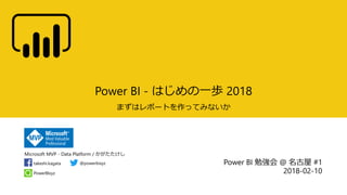 Microsoft MVP - Data Platform / かがたたけし
PowerBIxyz
takeshi.kagata @powerbixyz
Power BI - はじめの一歩 2018
まずはレポートを作ってみないか
Power BI 勉強会 @ 名古屋 #1
2018-02-10
 