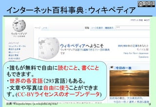 9
インターネット百科事典：ウィキペディア
OSMの意義も、相互運用性
・誰もが無料で自由に読むこと、書くこと
もできます。
・世界の各言語（293言語）もある。
・文章や写真は自由に使うことができま
す。(CC-BYライセンスのオープンデータ)
出典：Wikipedia https://ja.wikipedia.org/wiki/
 