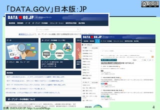 4
「ＤＡＴＡ.ＧＯＶ」日本版：JP
出典：DATA GO JP: http://t.co/uDtPKqo
 