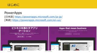 はじめに
2018/02/10 Power BI 勉強会
PowerApps
[日本語] https://powerapps.microsoft.com/ja-jp/
[英語] https://powerapps.microsoft.com/e...
