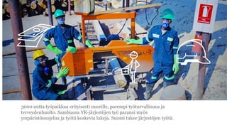 3000 uutta ty?paikkaa erityisesti nuorille, parempi ty?turvallisuus ja
terveydenhuolto. Sambiassa YK-j?rjest?jen ty? paransi my?s
ymp?rist?suojelua ja ty?t? koskevia lakeja. Suomi tukee j?rjest?jen ty?t?.
 