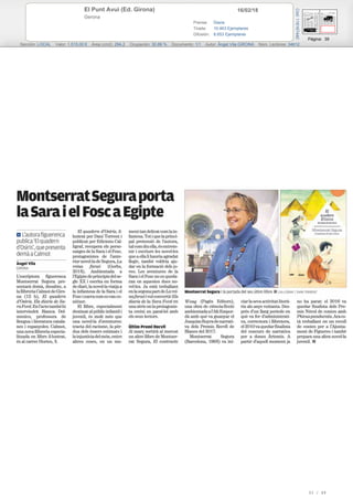 16/02/18El Punt Avui (Ed. Girona)
Gerona
Prensa: Diaria
Tirada: 10.463 Ejemplares
Difusión: 8.653 Ejemplares
Página: 39
Sección: LOCAL Valor: 1.515,00 € Área (cm2): 294,2 Ocupación: 30,89 % Documento: 1/1 Autor: Àngel Vila GIRONA Núm. Lectores: 34612
Cód:116167440
33 / 49
 