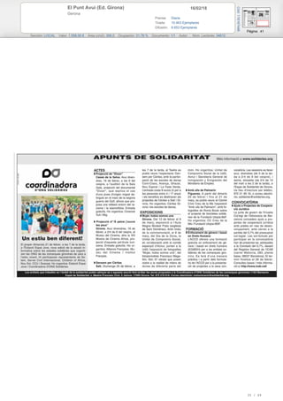 16/02/18El Punt Avui (Ed. Girona)
Gerona
Prensa: Diaria
Tirada: 10.463 Ejemplares
Difusión: 8.653 Ejemplares
Página: 41
Sección: LOCAL Valor: 1.558,00 € Área (cm2): 306,0 Ocupación: 31,78 % Documento: 1/1 Autor: Núm. Lectores: 34612
Cód:116167446
35 / 49
 