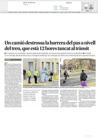 16/02/18Diari de Girona
Gerona
Prensa: Diaria
Tirada: 7.199 Ejemplares
Difusión: 5.174 Ejemplares
Página: 10
Sección: LOCAL Valor: 1.015,00 € Área (cm2): 458,7 Ocupación: 53,86 % Documento: 1/1 Autor: C. VILÀ Núm. Lectores: 22000
Cód:116174523
13 / 49
 