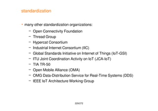 229/272
standardization
 many other standardization organizations:
– Open Connectivity Foundation
– Thread Group
– Hyperc...