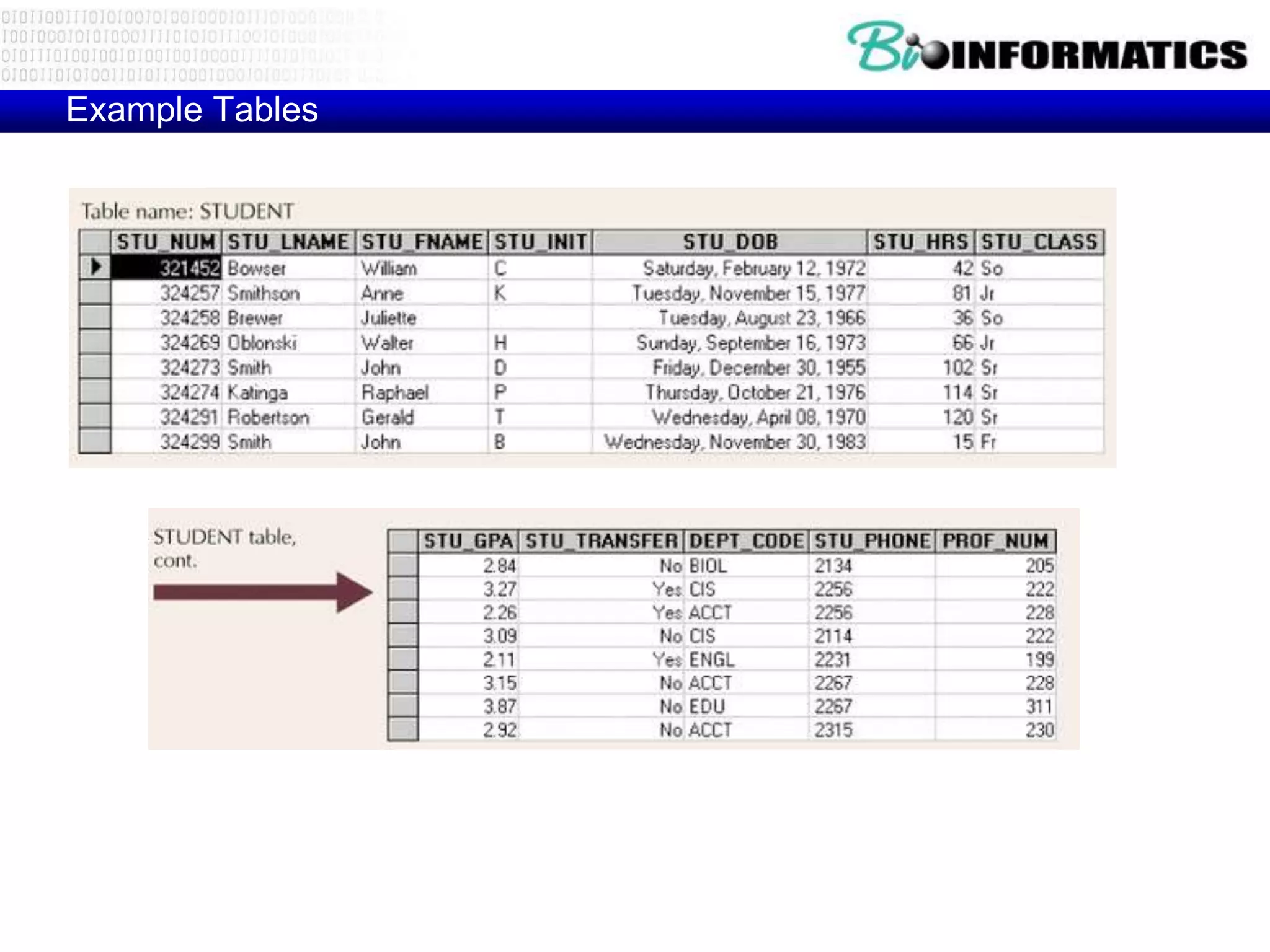 Example Tables
 