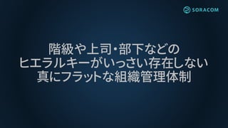 階級や上司・部下などの
ヒエラルキーがいっさい存在しない
真にフラットな組織管理体制
 
