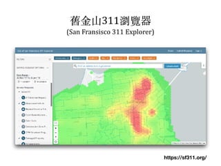 311 	
(San	Fransisco	311	Explorer)
https://sf311.org/
 