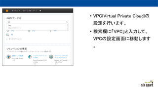 ? VPC(Virtual Private Cloud)
OФޤ
? ڤˡVPCơ
VPCOƄӤޤ

 