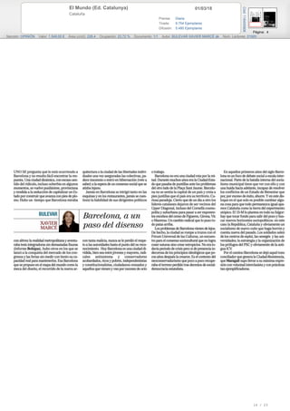 01/03/18El Mundo (Ed. Catalunya)
Cataluña
Prensa: Diaria
Tirada: 9.754 Ejemplares
Difusión: 5.480 Ejemplares
Página: 4
Sección: OPINIÓN Valor: 1.549,00 € Área (cm2): 226,4 Ocupación: 23,72 % Documento: 1/1 Autor: BULEVAR XAVIER MARCÉ ák Núm. Lectores: 21920
Cód:116455806
16 / 23
 