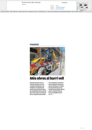 01/03/18El Punt Avui (Ed. Girona)
Gerona
Prensa: Diaria
Tirada: 10.463 Ejemplares
Difusión: 8.653 Ejemplares
Página: 31
Sección: LOCAL Valor: 491,00 € Área (cm2): 95,3 Ocupación: 10,01 % Documento: 1/1 Autor: com a objectiu la modernització d'aquest Núm. Lectores: 34612
Cód:116450958
18 / 23
 
