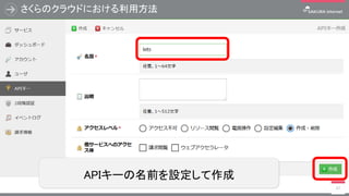 さくらのクラウドにおける利用方法
47
APIキーの名前を設定して作成
 