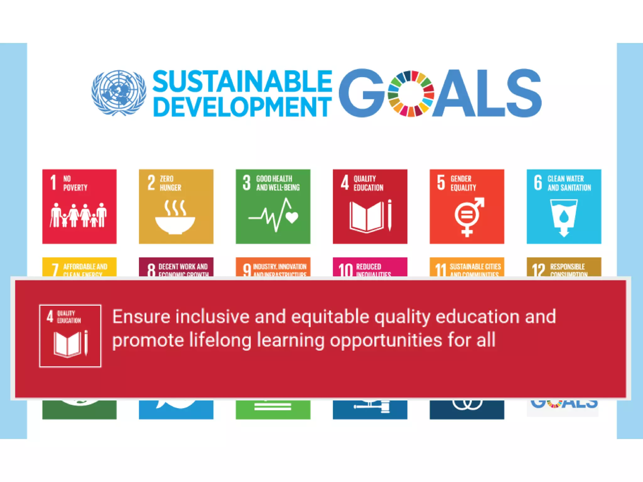 Goal 4:
Inclusive and quality education
Sustainable dev goals
 