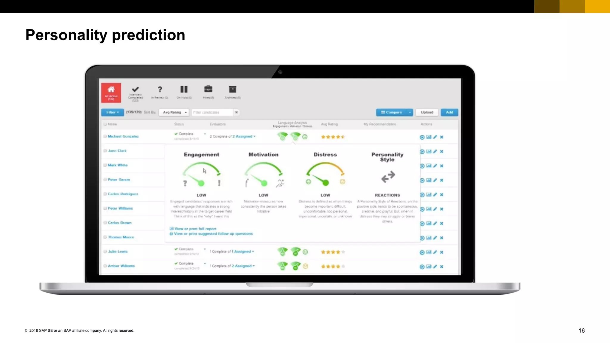 16© 2018 SAP SE or an SAP affiliate company. All rights reserved.
Personality prediction
 