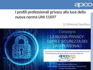 D. (Mimmo) Squillace
I profli professionali privacy alla luce della
nuova norma UNI 11697
 