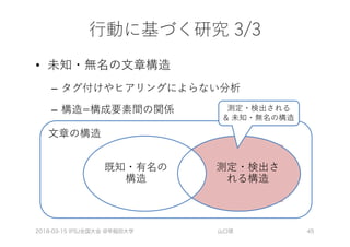 • ����������
– �����������������
– �� ��������
2018-03-15 IPSJ全国大会 @早稲田大学 山口琢 45
�����
������
����
������
��
��������
����������
 