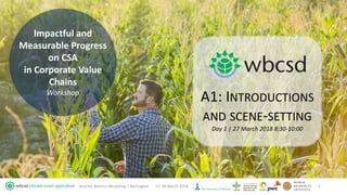 Impactful and
Measurable Progress
on CSA
in Corporate Value
Chains
Workshop
27-28 March 2018Smarter Metrics Workshop | Burlington 1
A1: INTRODUCTIONS
AND SCENE-SETTING
Day 1 | 27 March 2018 8:30-10:00
 