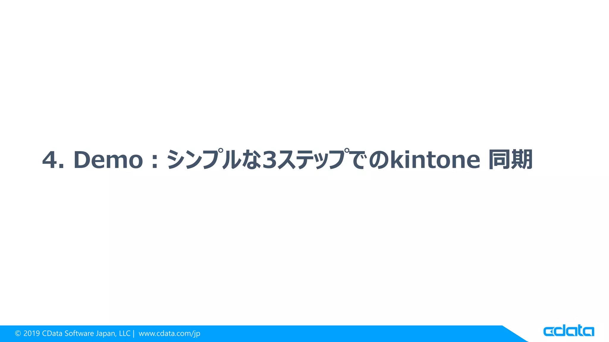 © 2019 CData Software Japan, LLC | www.cdata.com/jp
4. Demo：シンプルな3ステップでのkintone 同期
 