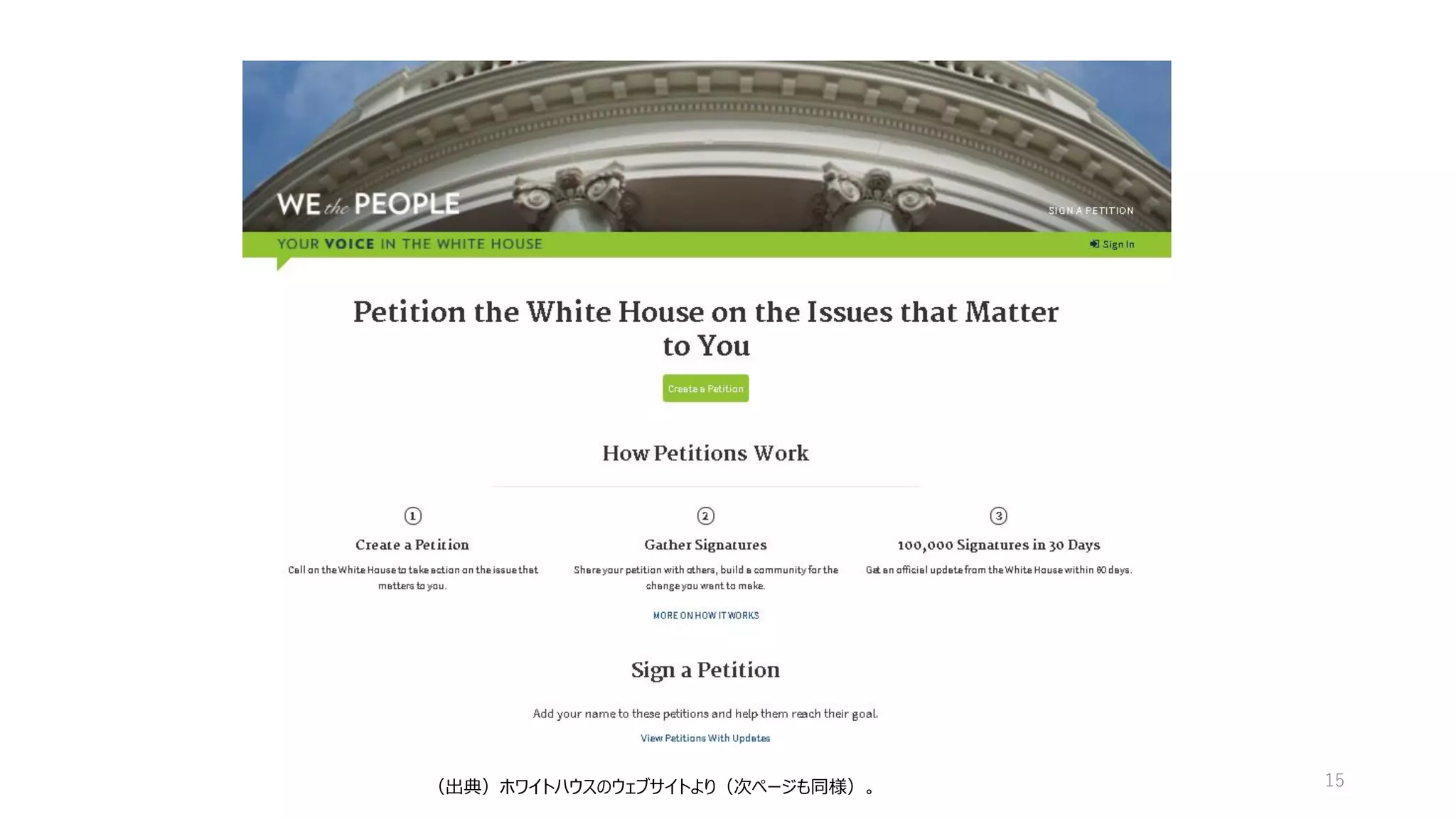 15（出典）ホワイトハウスのウェブサイトより（次ページも同様）。
 