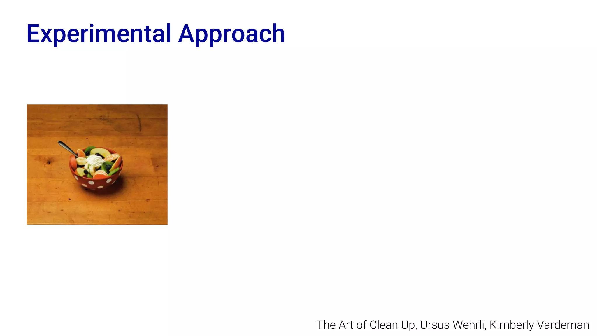 Experimental Approach
The Art of Clean Up, Ursus Wehrli, Kimberly Vardeman
 
