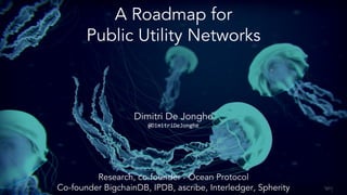 A Roadmap for
Public Utility Networks
Dimitri De Jonghe
@DimitriDeJonghe
Research, co-founder - Ocean Protocol
Co-founder BigchainDB, IPDB, ascribe, Interledger, Spherity
 