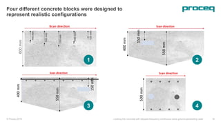 © Proceq 2018 Looking into concrete with stepped-frequency continuous-wave ground-penetrating radar 18
Four different concrete blocks were designed to
represent realistic configurations
1 2
3 4
 