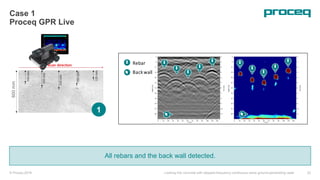 © Proceq 2018 Looking into concrete with stepped-frequency continuous-wave ground-penetrating radar 23
Case 1
Proceq GPR Live
All rebars and the back wall detected.
1
 