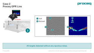 © Proceq 2018 Looking into concrete with stepped-frequency continuous-wave ground-penetrating radar 27
Case 2
Proceq GPR Live
All targets detected without any spurious noise.
2
 