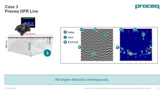 © Proceq 2018 Looking into concrete with stepped-frequency continuous-wave ground-penetrating radar 31
Case 3
Proceq GPR Live
All targets detected unambiguously.
3
 