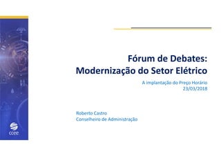 Fórum de Debates:
Modernização do Setor Elétrico
Roberto Castro
Conselheiro de Administração
23/03/2018
A implantação do Preço Horário
 
