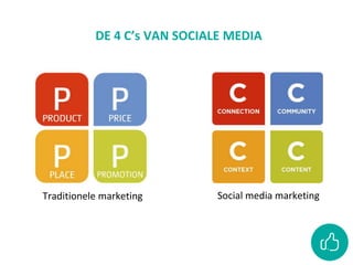DE 4 C’s VAN SOCIALE MEDIA
Traditionele marketing Social media marketing
 