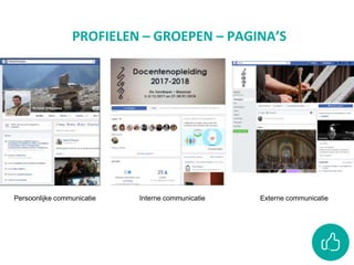 PROFIELEN – GROEPEN – PAGINA’S
Persoonlijke communicatie Interne communicatie Externe communicatie
 