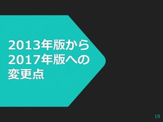 2013年版から
2017年版への
変更点
19
 