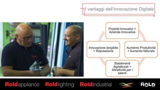 I vantaggi dell’Innovazione Digitale
Prodotti Innovativi =
Azienda Innovativa
Aumento Produttività
= Aumento fatturato
Stabilimenti
digitalizzati =
Attrattività per i
talenti
Innovazione tangibile
= Reputazione
 